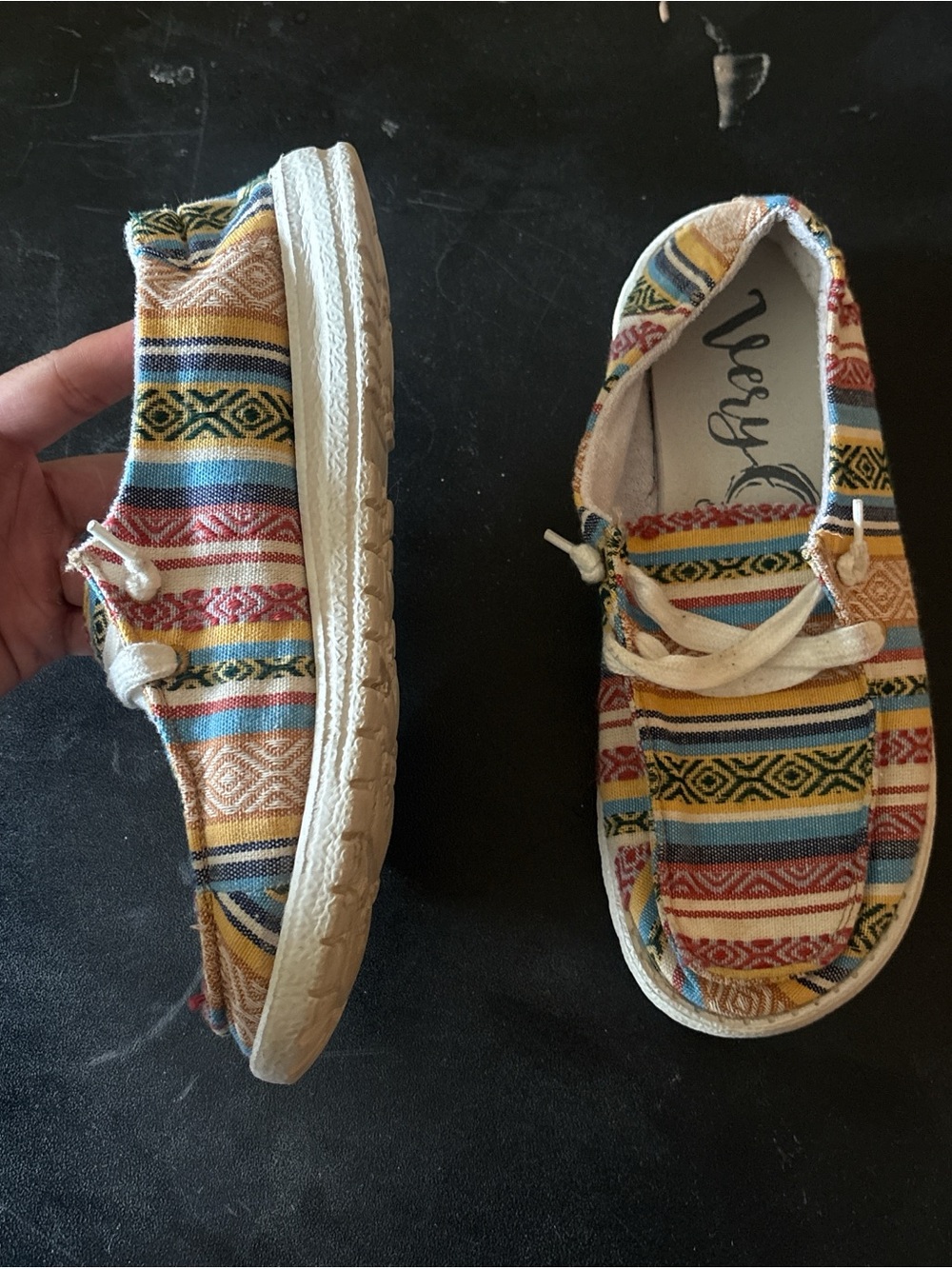 Very G Kids Multi-Stripe Canvas Slip-On Shoes in Yellow, Blue, Red
